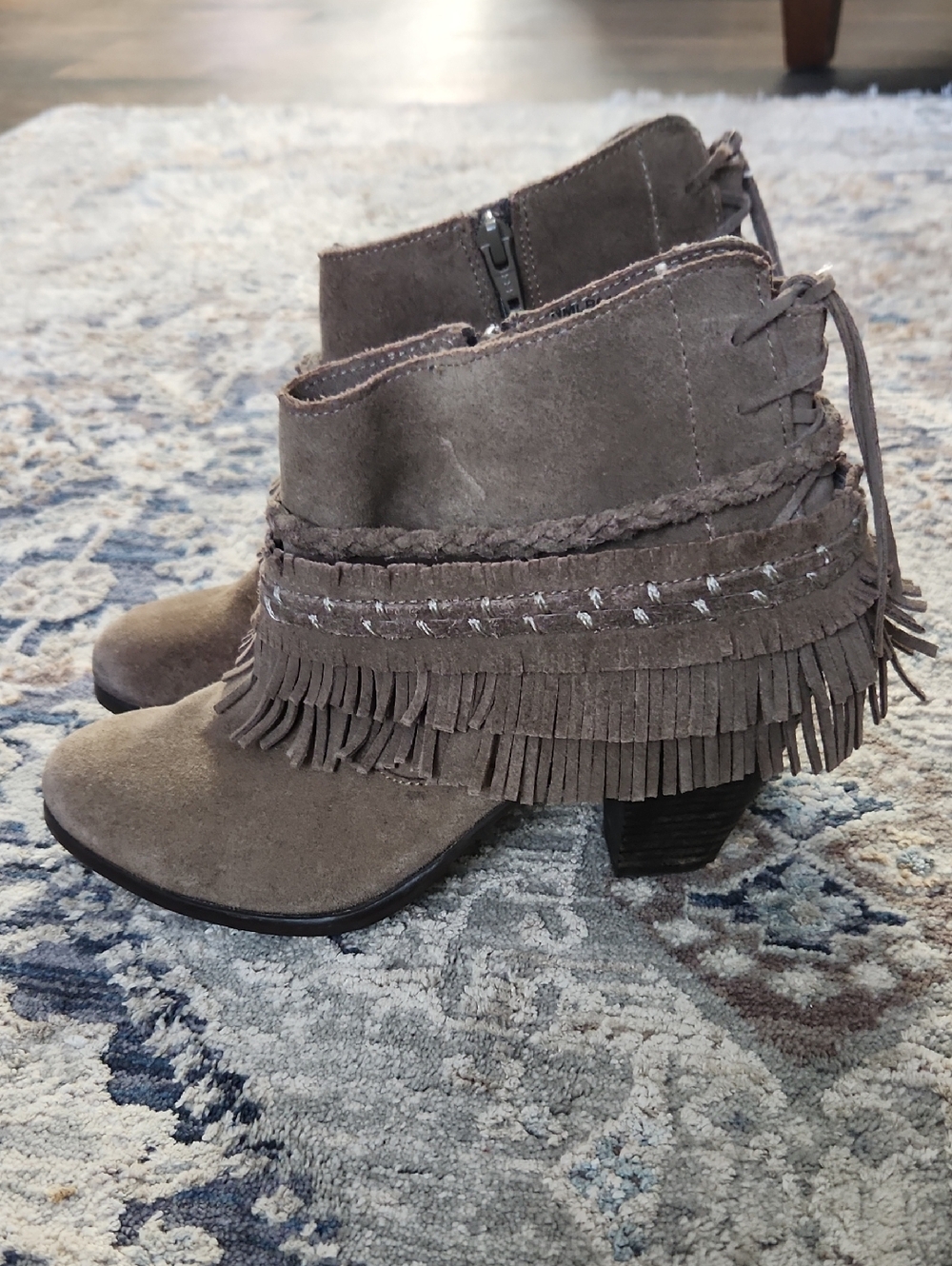 Naughty monkey Fringed Suede Ankle Booties in Taupe